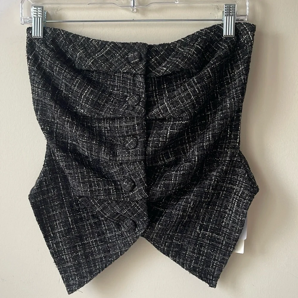 Commense Tweed Button Ruched Tube Top - Picture 2 of 6